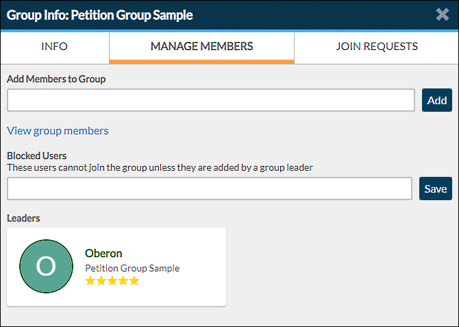 leader&#39;s group dialog box manage members tab