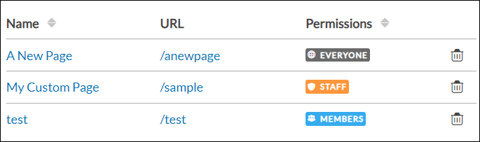 custom pages list sample