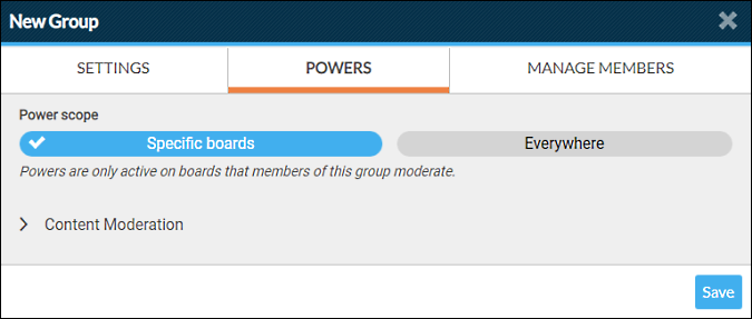 powers tab specific boards