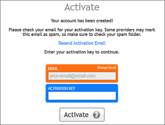 registration activate account page